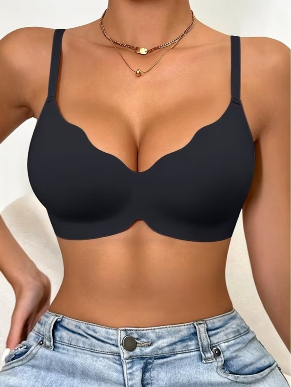 NWT Jelly Gel Support Bra Womens L Black Wireless Push Up Seamless Full Coverage